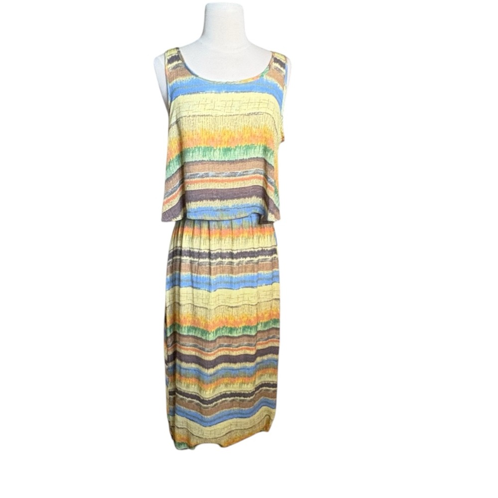 🔴 5 for $40 SALE ! Robert Louis MultiColor Striped Scoop Neck Dress Sz M - Picture 2 of 7